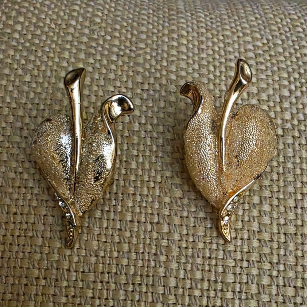 Gold Tone Textured Leaf Clip-On Earrings for Lobe, Metal, signed Coro